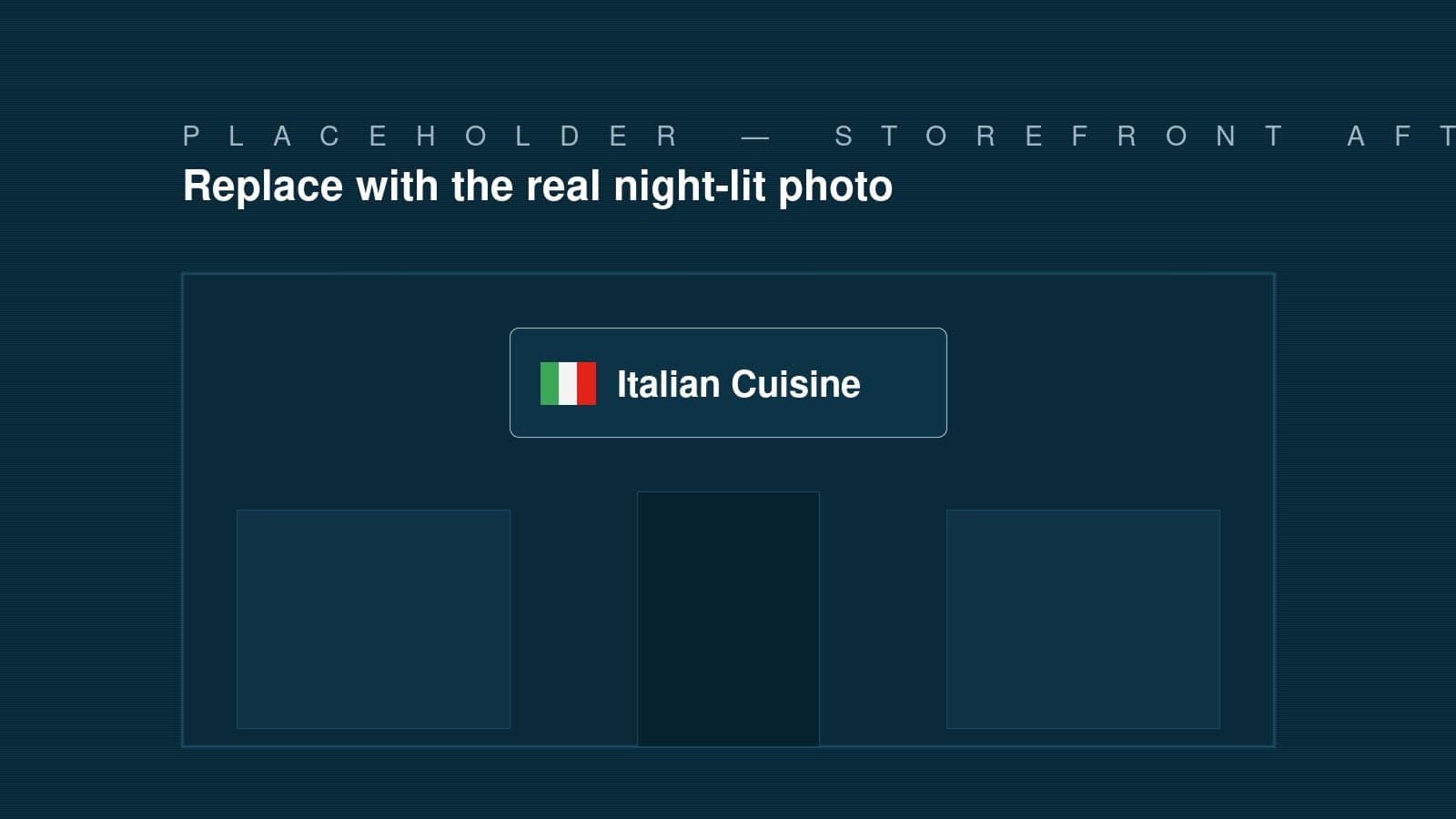 Storefront after the signage redesign (placeholder — replace with the real night-lit photo).